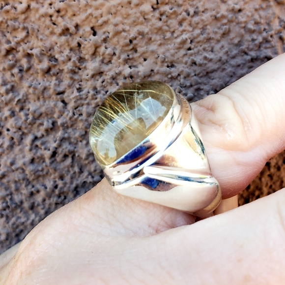 New Men's Golden Rutile 925 Silver Ring. - Picture 3 of 16